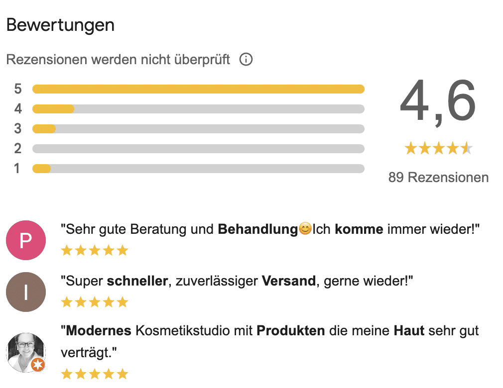 Google Bewertungen Kosmetikstudio Hannover - Silke Butenholz